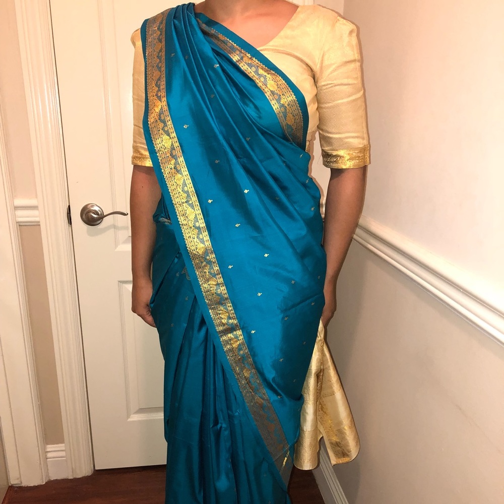 Blue Gold Sari From Mumbai, India 🇮🇳 Like New!